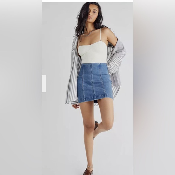 Free People Dresses & Skirts - FREE PEOPLE Denim Mini Skirt Modern Femme in Light Blue